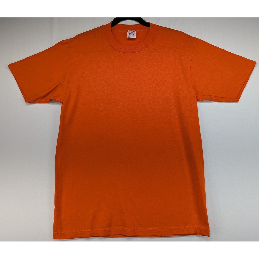 Vintage Jerzees Orange T‎ Shirt Single Stitch Made in USA Blank Crew Neck Large
